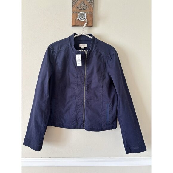 NWT LOFT Womens Size Medium Blue Full Zip Jacket Cotton Blend Pockets - Picture 1 of 4